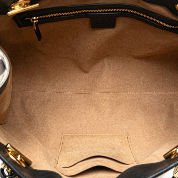 Gucci GG Supreme Padlock Chain Shoulder Bag Beige Tan Black Leather - Picture 6 of 9